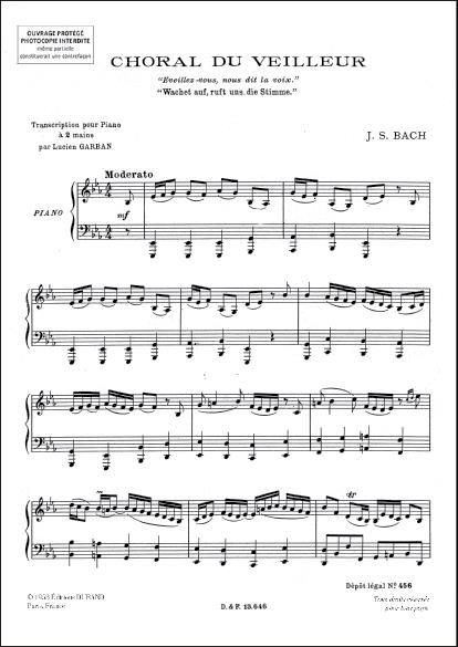 Choral Du Veilleur Piano  - (Cantate 140) - na klavír